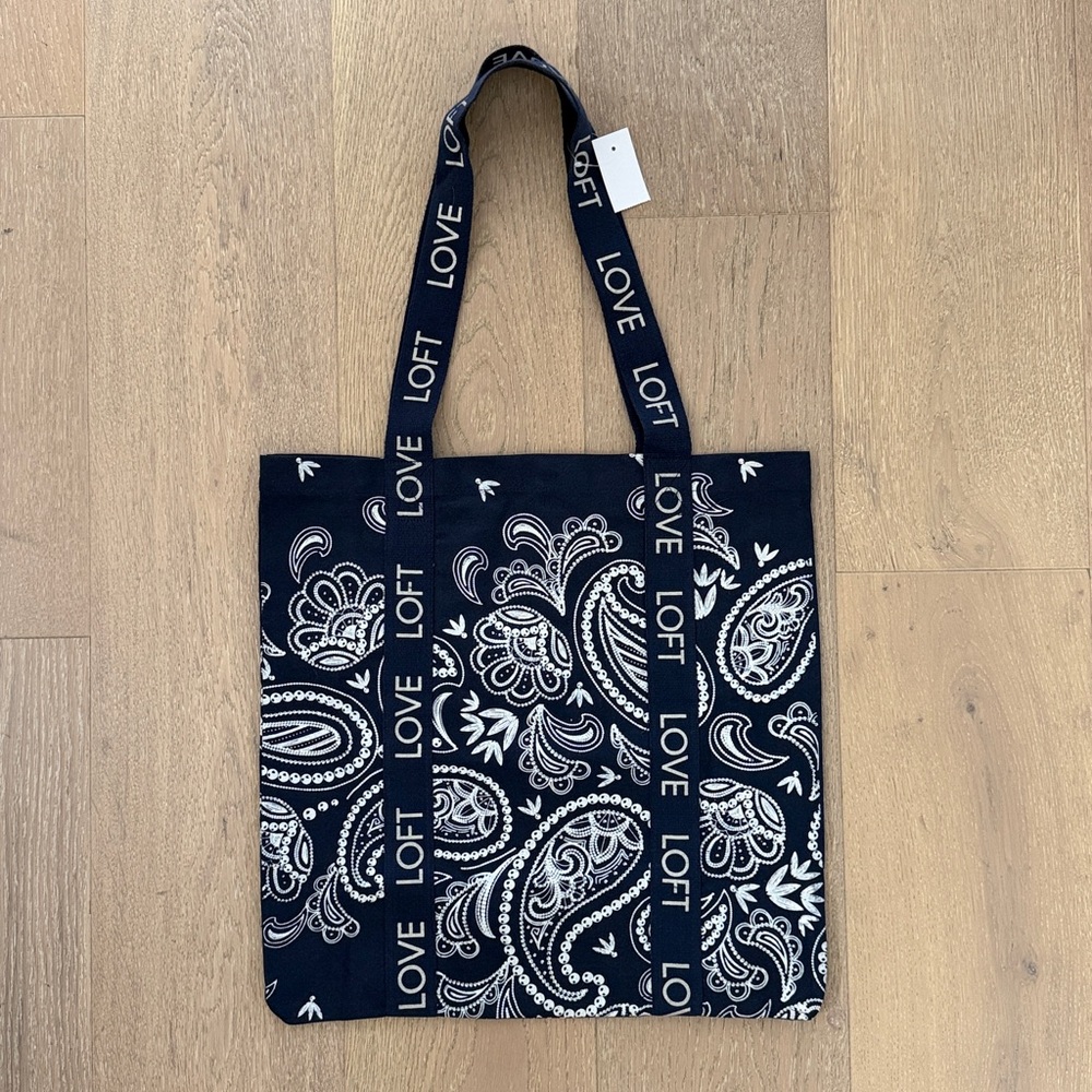 LOFT Navy Paisley Tote Bag